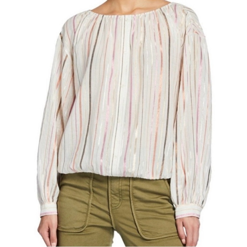 NWT Joie Shimmer Top Long Sleeve Peasant Large Metallic Stripes Satomi